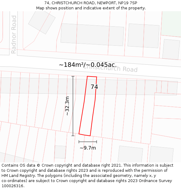 74, CHRISTCHURCH ROAD, NEWPORT, NP19 7SP: Plot and title map