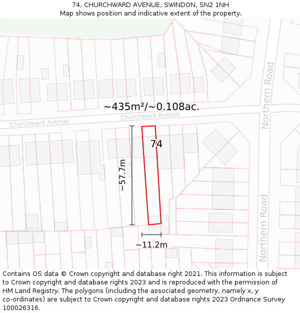 74, CHURCHWARD AVENUE, SWINDON, SN2 1NH: Plot and title map