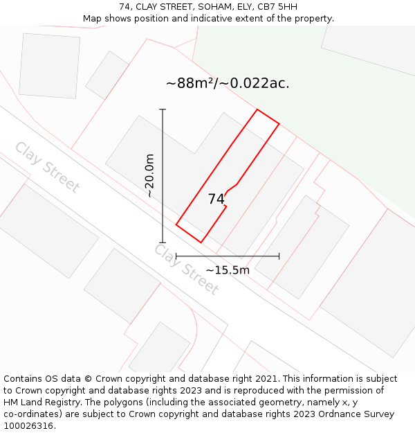 74, CLAY STREET, SOHAM, ELY, CB7 5HH: Plot and title map