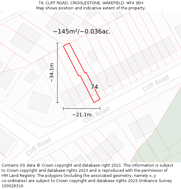 74, CLIFF ROAD, CRIGGLESTONE, WAKEFIELD, WF4 3EH: Plot and title map