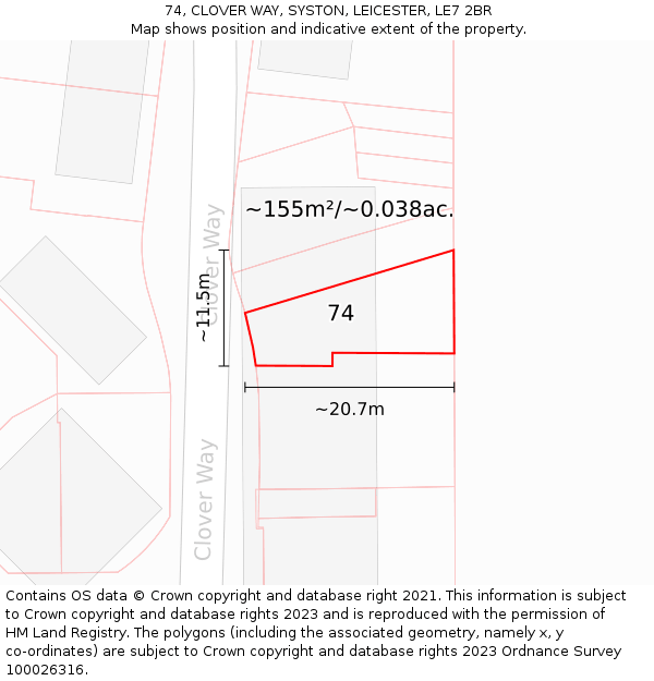 74, CLOVER WAY, SYSTON, LEICESTER, LE7 2BR: Plot and title map