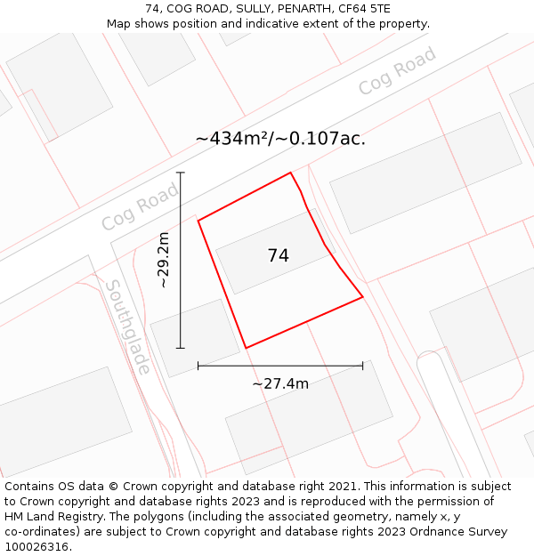 74, COG ROAD, SULLY, PENARTH, CF64 5TE: Plot and title map