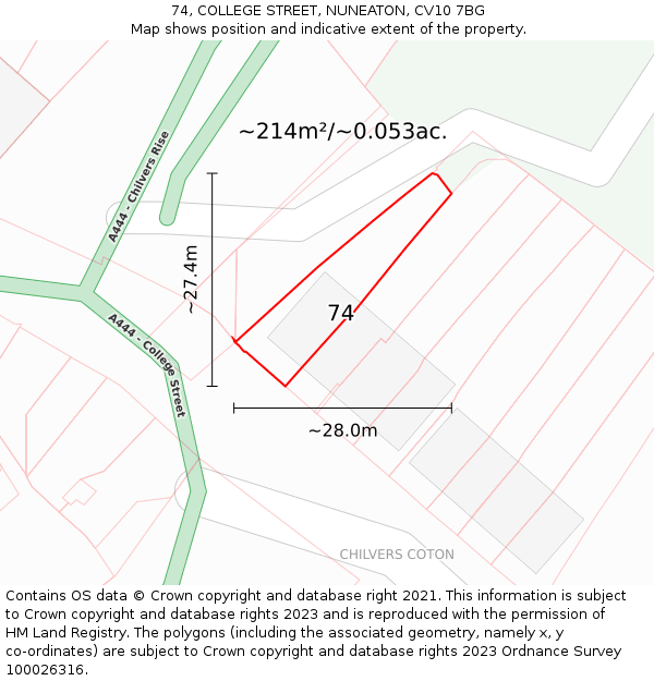 74, COLLEGE STREET, NUNEATON, CV10 7BG: Plot and title map