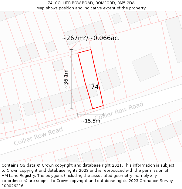 74, COLLIER ROW ROAD, ROMFORD, RM5 2BA: Plot and title map