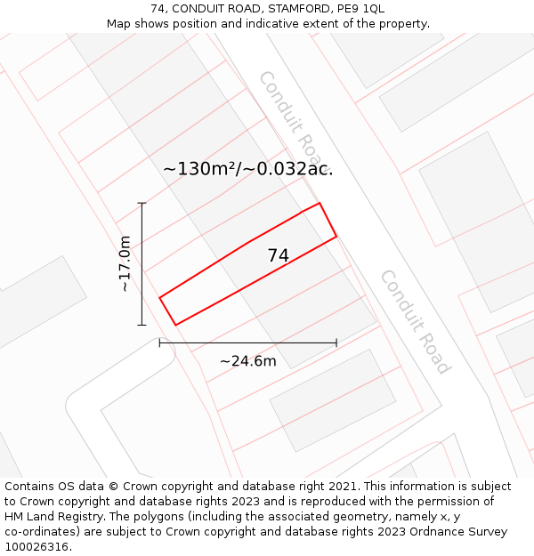 74, CONDUIT ROAD, STAMFORD, PE9 1QL: Plot and title map