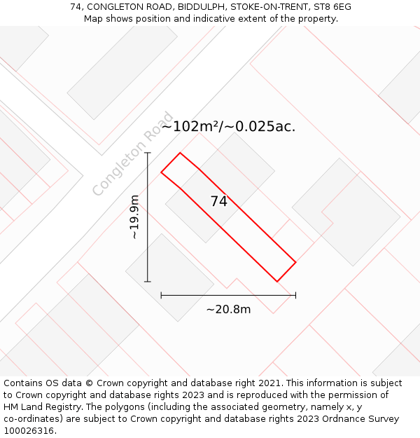 74, CONGLETON ROAD, BIDDULPH, STOKE-ON-TRENT, ST8 6EG: Plot and title map