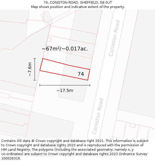 74, CONISTON ROAD, SHEFFIELD, S8 0UT: Plot and title map