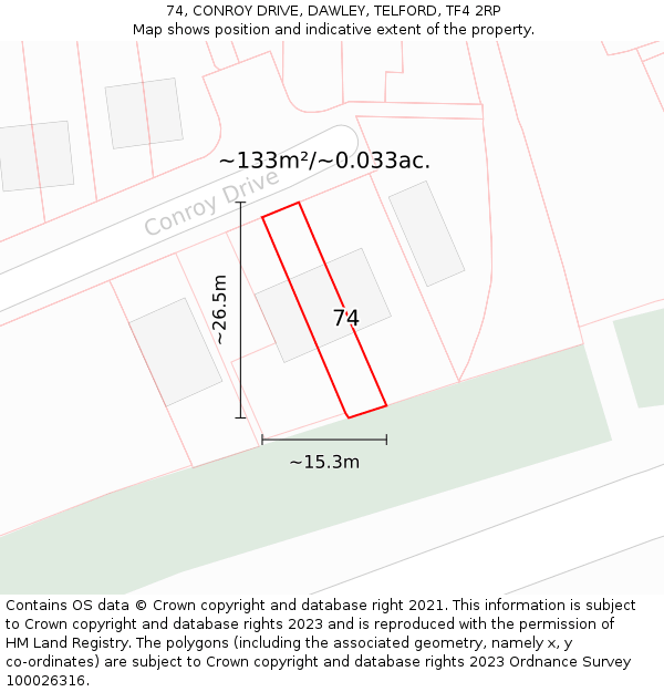 74, CONROY DRIVE, DAWLEY, TELFORD, TF4 2RP: Plot and title map