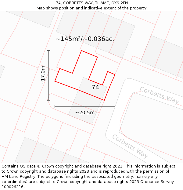 74, CORBETTS WAY, THAME, OX9 2FN: Plot and title map