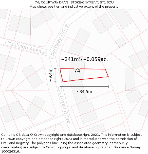 74, COURTWAY DRIVE, STOKE-ON-TRENT, ST1 6DU: Plot and title map