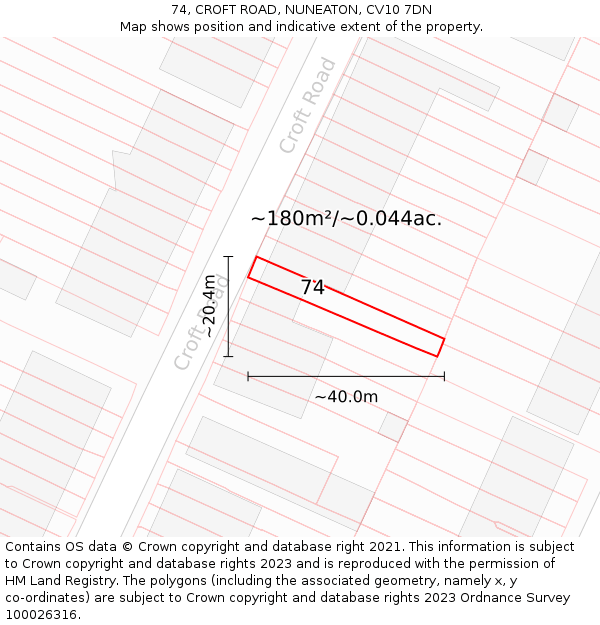 74, CROFT ROAD, NUNEATON, CV10 7DN: Plot and title map