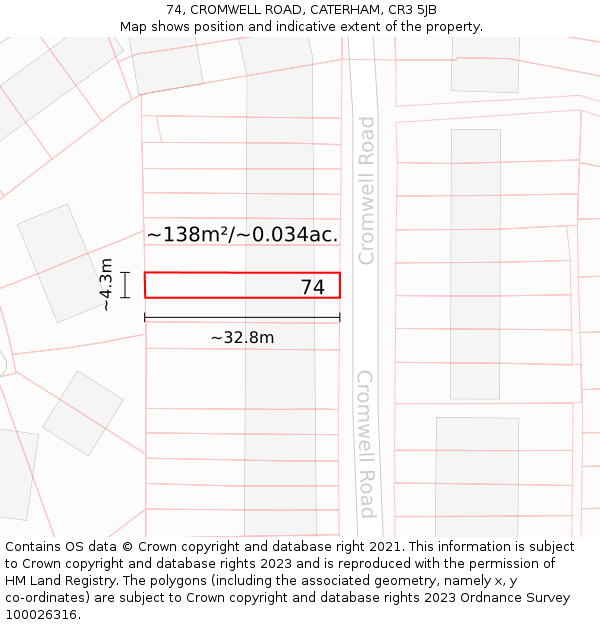 74, CROMWELL ROAD, CATERHAM, CR3 5JB: Plot and title map