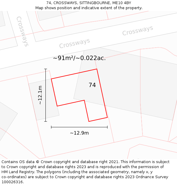 74, CROSSWAYS, SITTINGBOURNE, ME10 4BY: Plot and title map