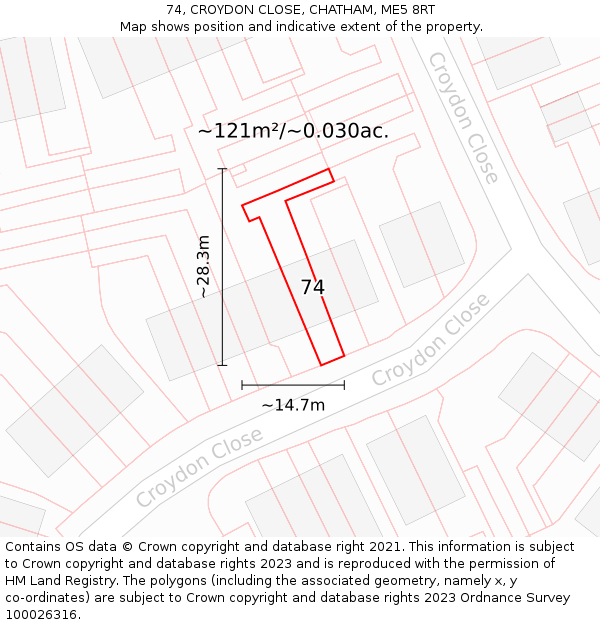 74, CROYDON CLOSE, CHATHAM, ME5 8RT: Plot and title map