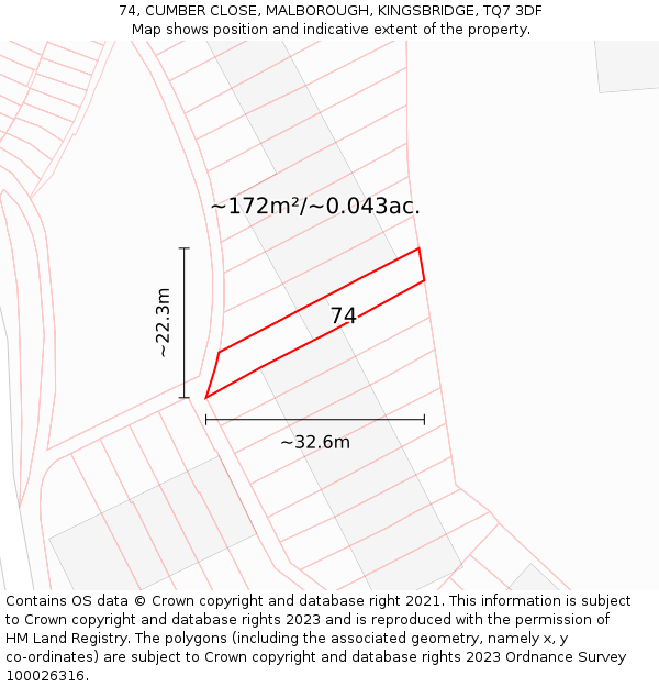 74, CUMBER CLOSE, MALBOROUGH, KINGSBRIDGE, TQ7 3DF: Plot and title map