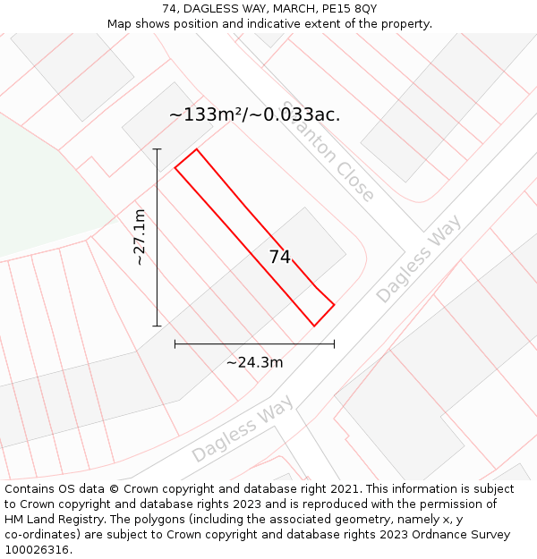 74, DAGLESS WAY, MARCH, PE15 8QY: Plot and title map