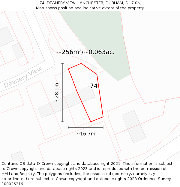 74, DEANERY VIEW, LANCHESTER, DURHAM, DH7 0NJ: Plot and title map