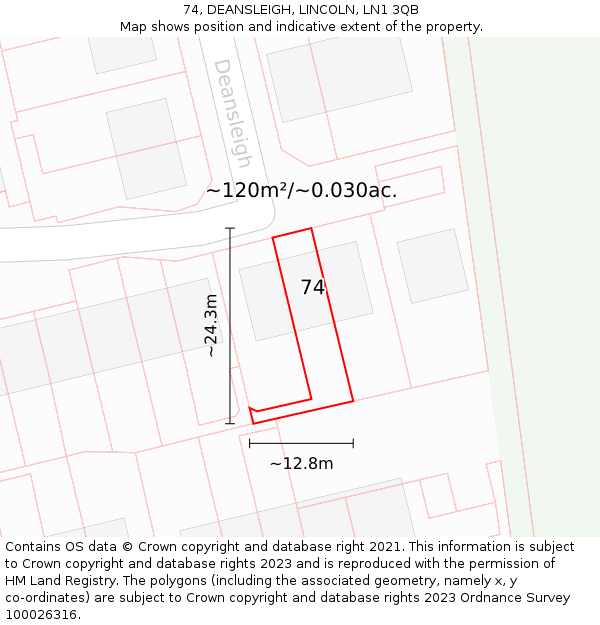74, DEANSLEIGH, LINCOLN, LN1 3QB: Plot and title map