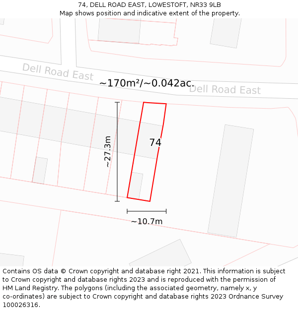 74, DELL ROAD EAST, LOWESTOFT, NR33 9LB: Plot and title map