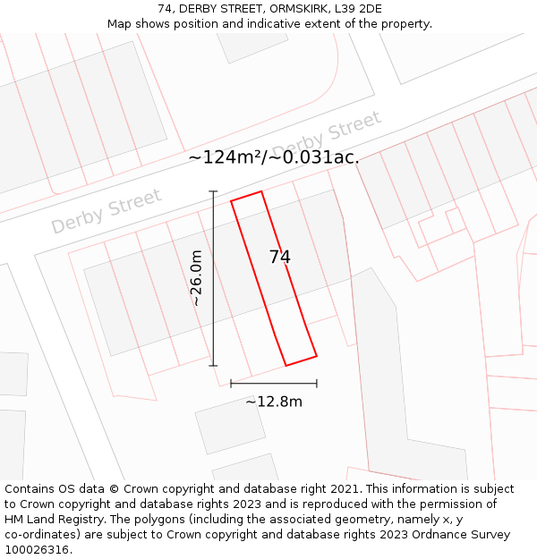 74, DERBY STREET, ORMSKIRK, L39 2DE: Plot and title map