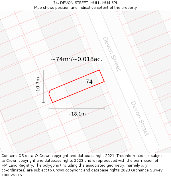 74, DEVON STREET, HULL, HU4 6PL: Plot and title map