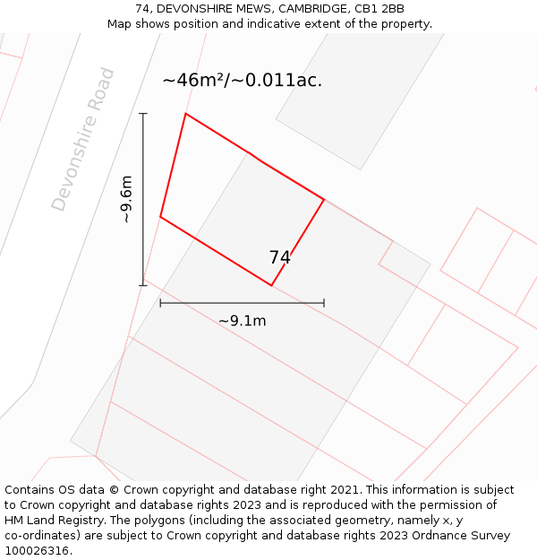 74, DEVONSHIRE MEWS, CAMBRIDGE, CB1 2BB: Plot and title map