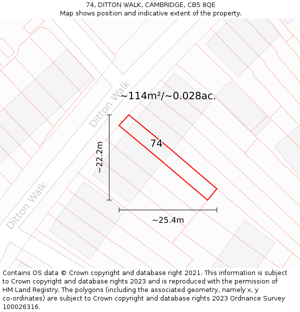 74, DITTON WALK, CAMBRIDGE, CB5 8QE: Plot and title map