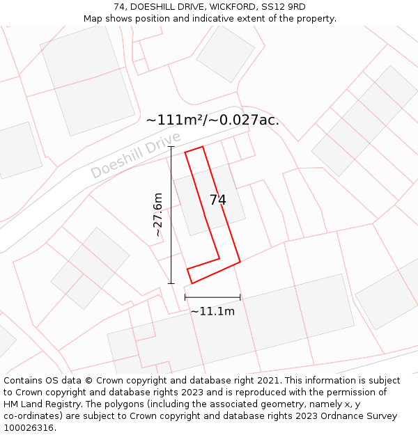 74, DOESHILL DRIVE, WICKFORD, SS12 9RD: Plot and title map