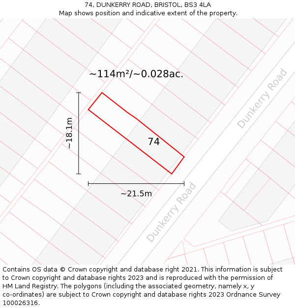 74, DUNKERRY ROAD, BRISTOL, BS3 4LA: Plot and title map