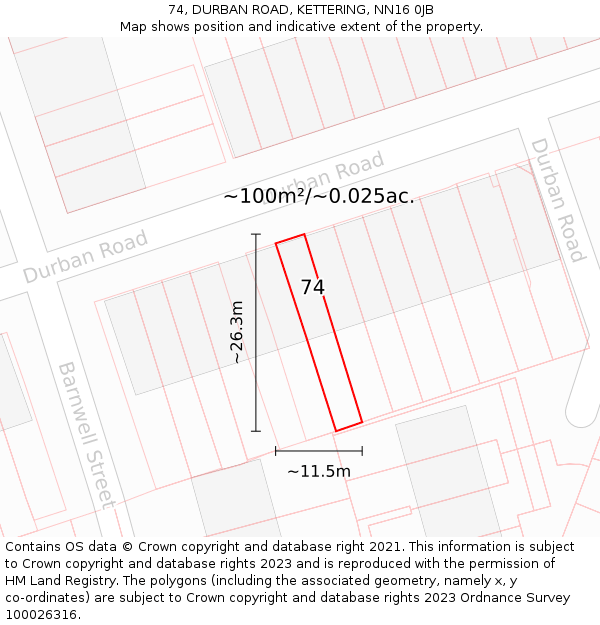 74, DURBAN ROAD, KETTERING, NN16 0JB: Plot and title map