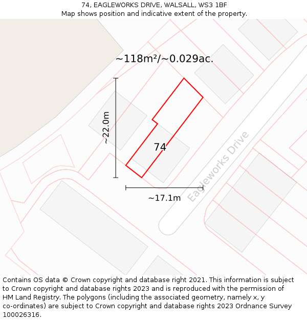74, EAGLEWORKS DRIVE, WALSALL, WS3 1BF: Plot and title map