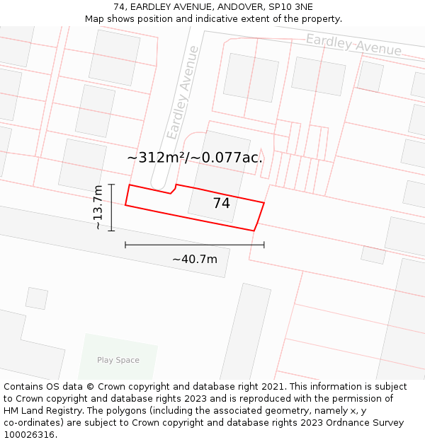 74, EARDLEY AVENUE, ANDOVER, SP10 3NE: Plot and title map
