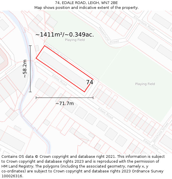 74, EDALE ROAD, LEIGH, WN7 2BE: Plot and title map