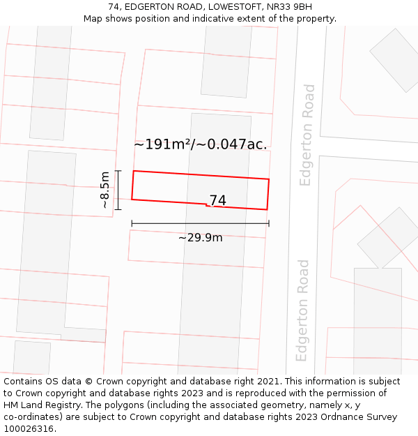 74, EDGERTON ROAD, LOWESTOFT, NR33 9BH: Plot and title map
