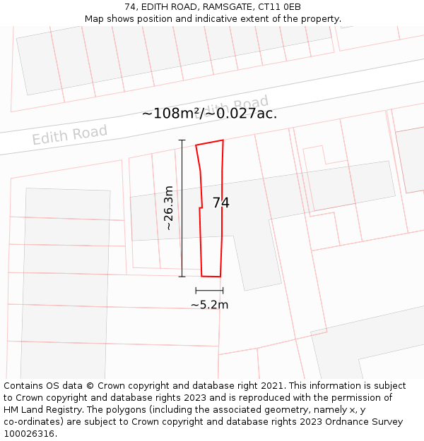 74, EDITH ROAD, RAMSGATE, CT11 0EB: Plot and title map