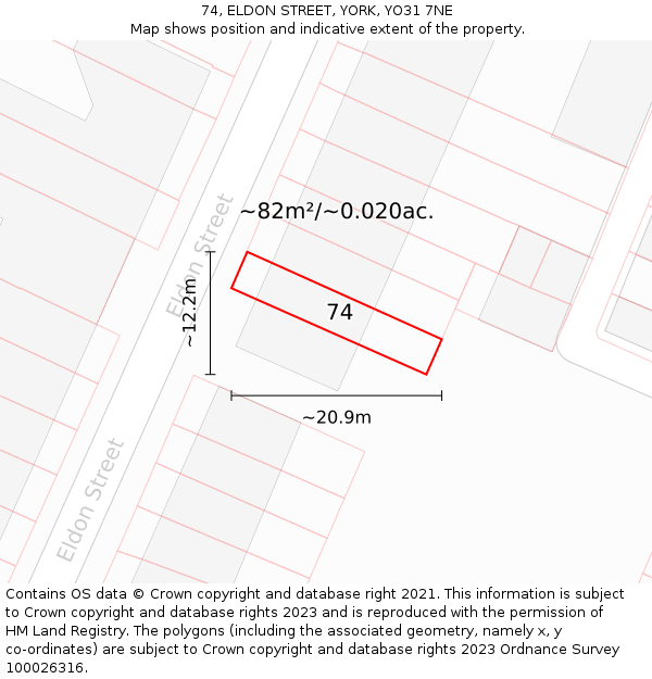 74, ELDON STREET, YORK, YO31 7NE: Plot and title map
