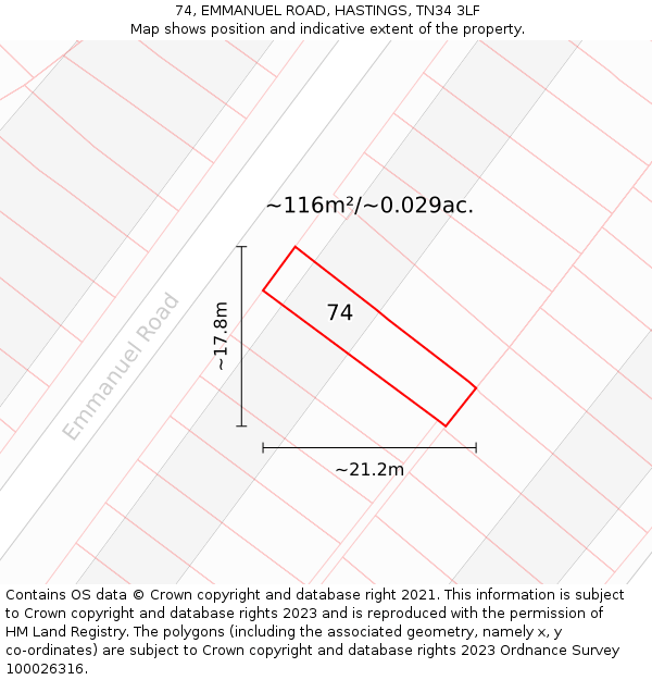 74, EMMANUEL ROAD, HASTINGS, TN34 3LF: Plot and title map