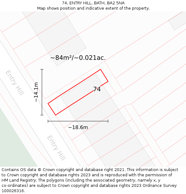 74, ENTRY HILL, BATH, BA2 5NA: Plot and title map