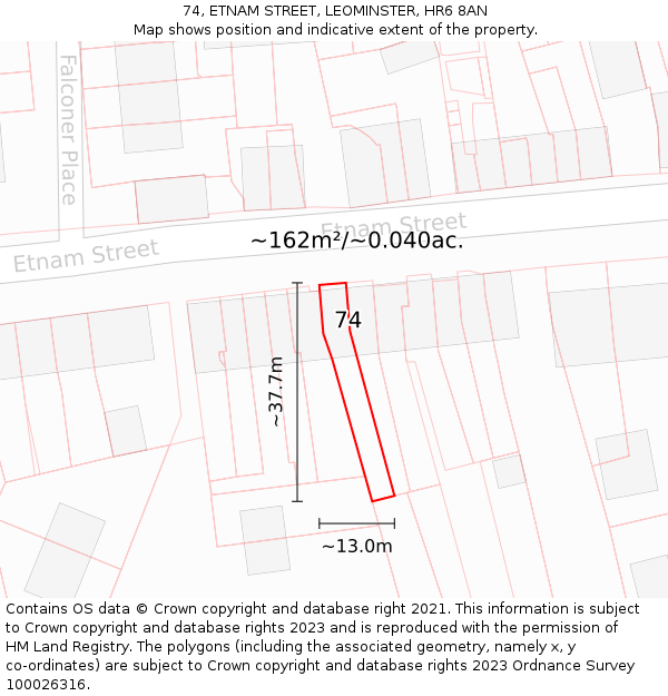 74, ETNAM STREET, LEOMINSTER, HR6 8AN: Plot and title map