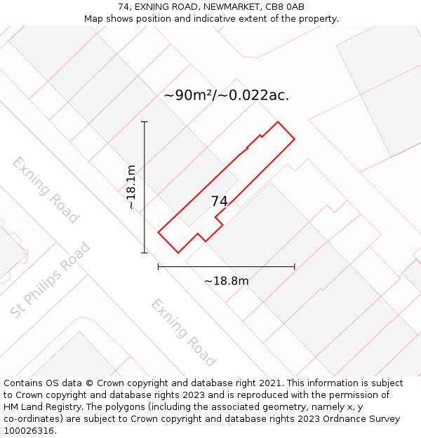 74, EXNING ROAD, NEWMARKET, CB8 0AB: Plot and title map