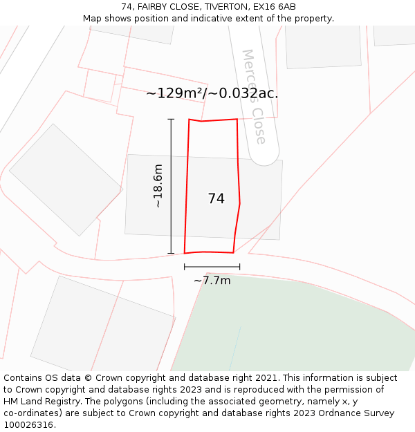 74, FAIRBY CLOSE, TIVERTON, EX16 6AB: Plot and title map