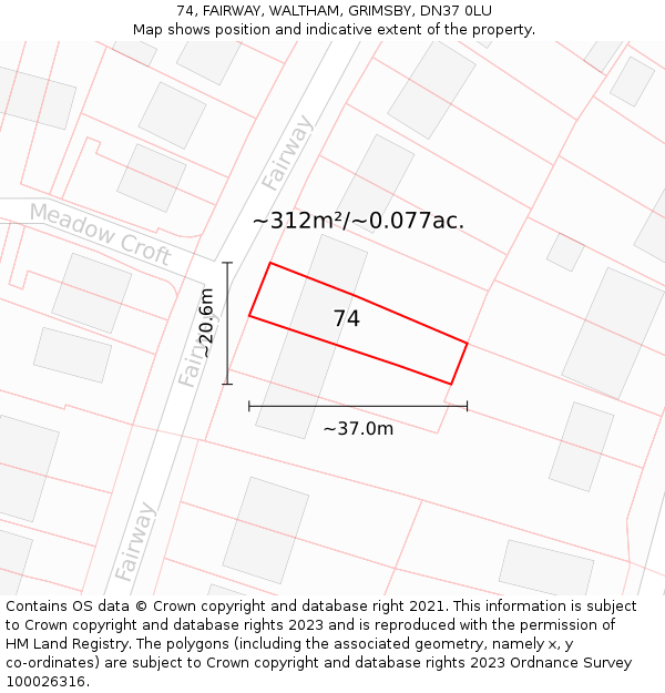 74, FAIRWAY, WALTHAM, GRIMSBY, DN37 0LU: Plot and title map