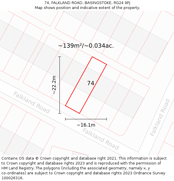 74, FALKLAND ROAD, BASINGSTOKE, RG24 9PJ: Plot and title map