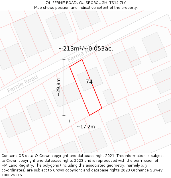 74, FERNIE ROAD, GUISBOROUGH, TS14 7LY: Plot and title map