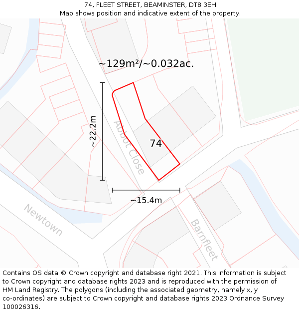 74, FLEET STREET, BEAMINSTER, DT8 3EH: Plot and title map