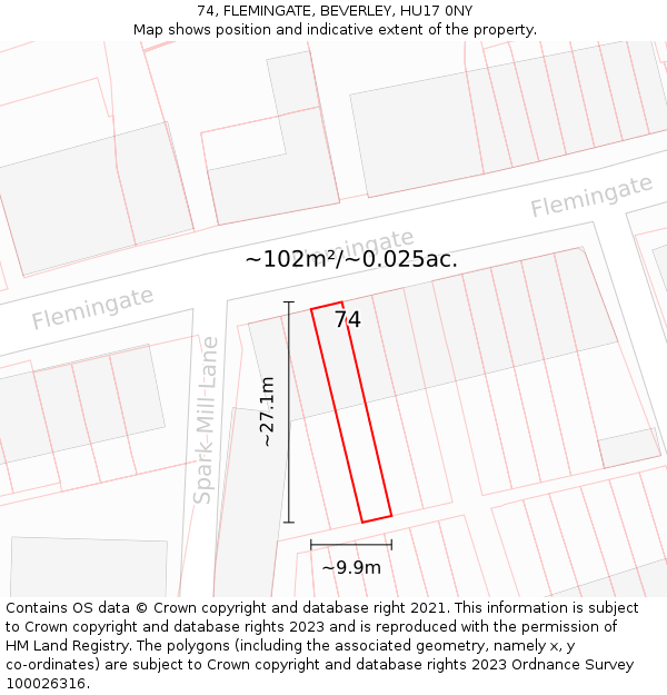 74, FLEMINGATE, BEVERLEY, HU17 0NY: Plot and title map