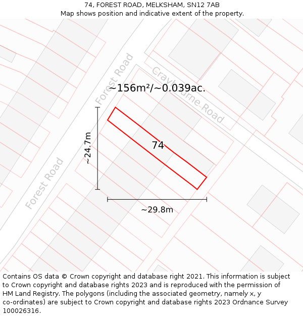 74, FOREST ROAD, MELKSHAM, SN12 7AB: Plot and title map