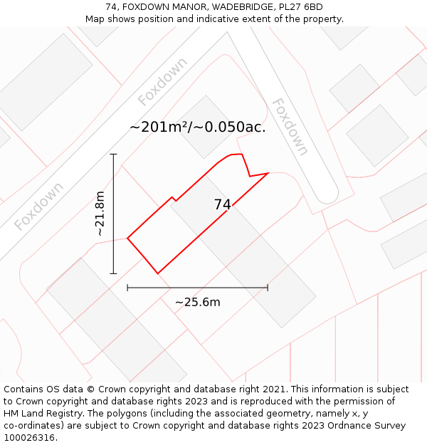 74, FOXDOWN MANOR, WADEBRIDGE, PL27 6BD: Plot and title map