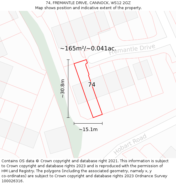 74, FREMANTLE DRIVE, CANNOCK, WS12 2GZ: Plot and title map