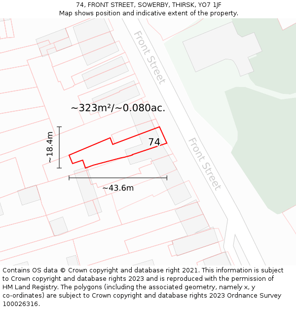 74, FRONT STREET, SOWERBY, THIRSK, YO7 1JF: Plot and title map